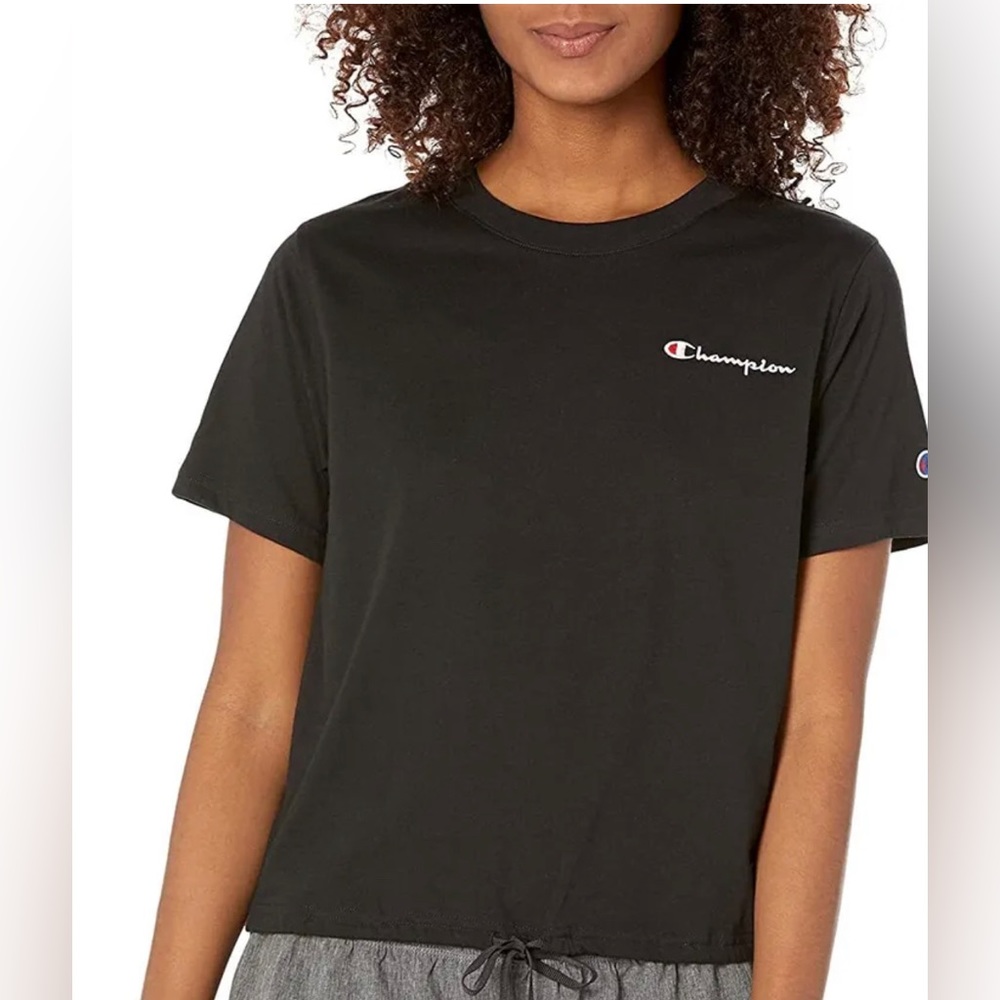 CHAMPION CAMPUS DRAWSTRING BLACK TEE  LARGE NWT